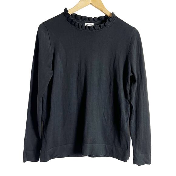 J.Crew Black Ruffleneck Long Sleeve Crewneck Pullover Sweater Size Small - Picture 2 of 7